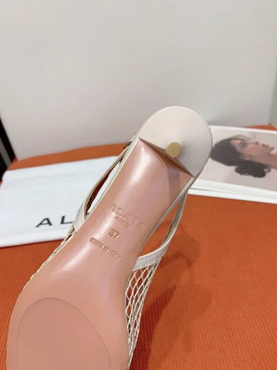 Alaïa White Mesh Cutout Pointed Toe Kitten Heel Sandals - Picture 8 of 8
